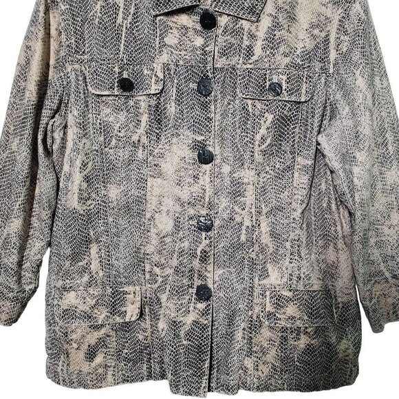 Chicos 2 Snakeskin Jacket Lightweight Metallic Linen Blend Womens Large - Picture 2 of 9
